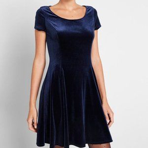 Navy Blue Velvet Skater Dress, Modcloth